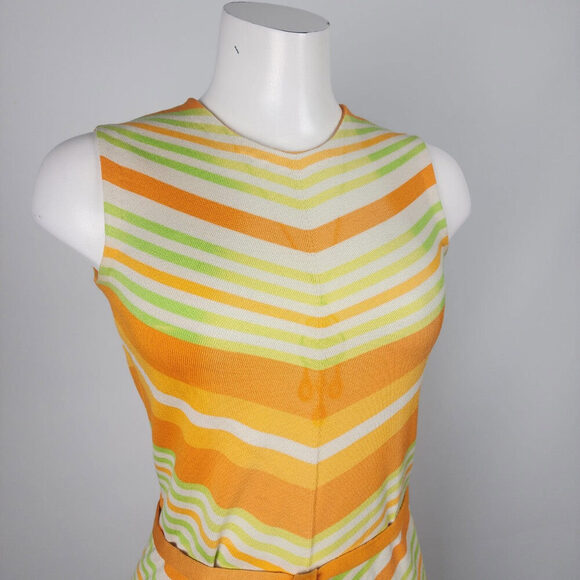 Vintage Lucia Made In Italy Green & Orange Knit Mini Dress Size S - Picture 2 of 12